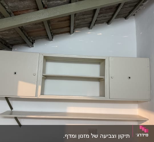 ארון קיר עם מדף תחתון בחדר עם תקרה חשופה